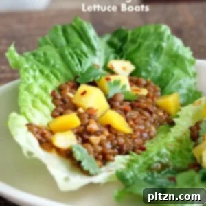 Sweet and Sour Lentils and Mango Lettuce Wraps. Vegan Gluten-free recipe.