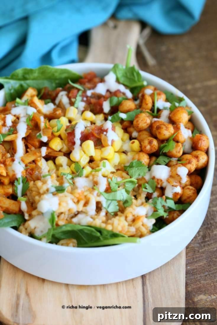 Vegan Tinga bowl with Hearts of Palm, Chickpeas, Spanish Rice | Vegan Richa
