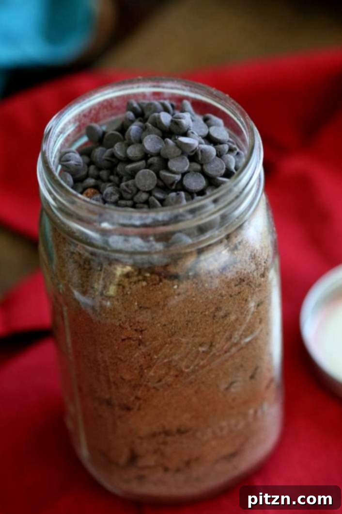 Decadent Vegan Gluten Free Brownies Made Easy 5 Brownie mix with chocolate chips in a jar, ready for storage.