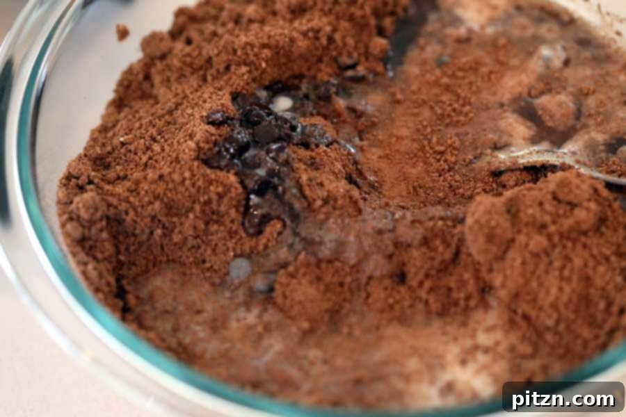 Decadent Vegan Gluten Free Brownies Made Easy 6 Adding non-dairy milk and oil to the brownie mix in a bowl.