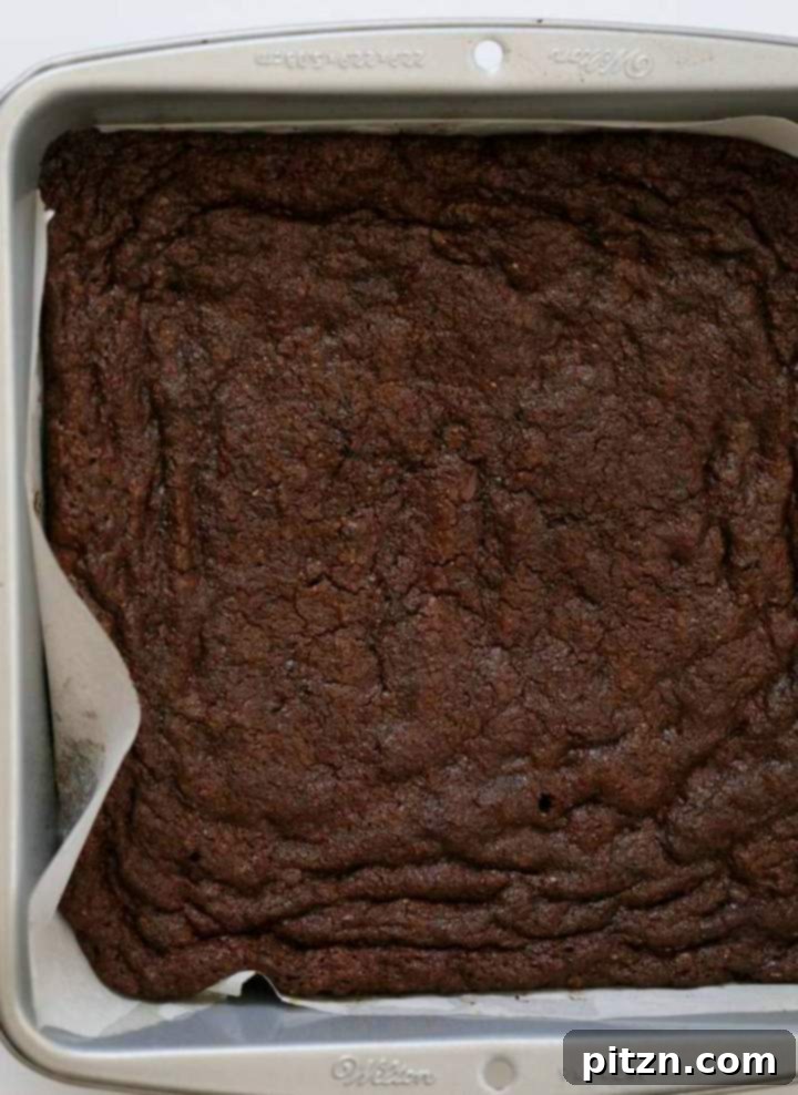 Decadent Vegan Gluten Free Brownies Made Easy 9 Freshly baked Gluten-Free Vegan Brownies cooling in the pan after baking.