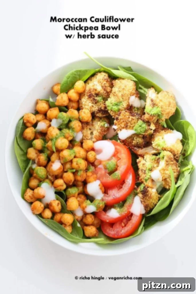Plant-Powered Treats to Spoil Mom 12 Moroccan Chickpea Cauliflower Bowl with Herb sauce | Vegan Richa