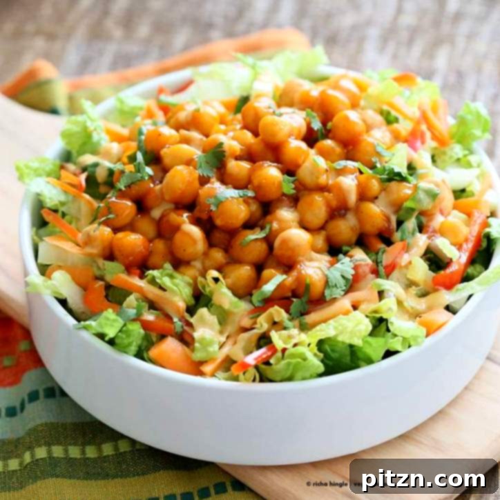 Firecracker Chickpea Crunch with Peanut Drizzle 3 Crunchy Salad with firecracker Chickpeas and Peanut sauce | Vegan Richa