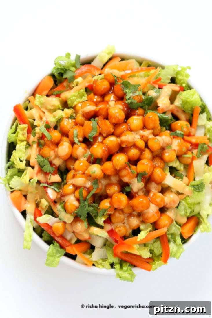 Firecracker Chickpea Crunch with Peanut Drizzle 5 Crunchy Salad with firecracker Chickpeas and Peanut sauce | Vegan Richa