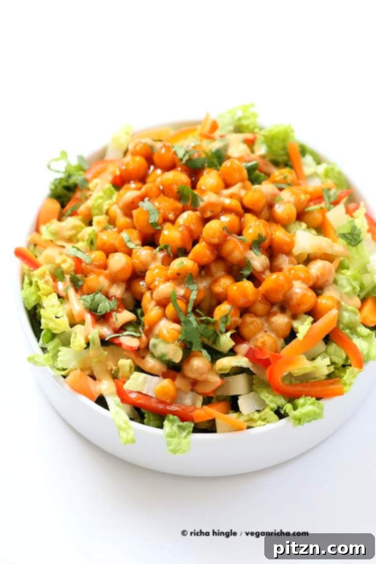 Firecracker Chickpea Crunch with Peanut Drizzle 7 Crunchy Salad with firecracker Chickpeas and Peanut sauce | Vegan Richa
