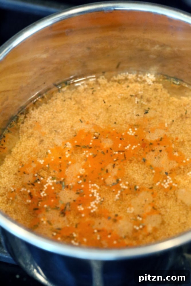 Cooked amaranth in a pot, ready for the burger mixture