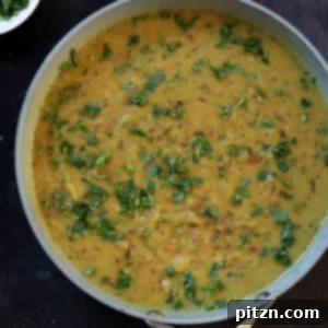 dal fry in the pan garnished with more cilantro