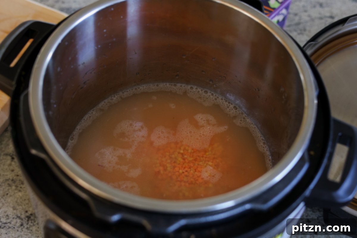 Lentils cooking in an Instant Pot