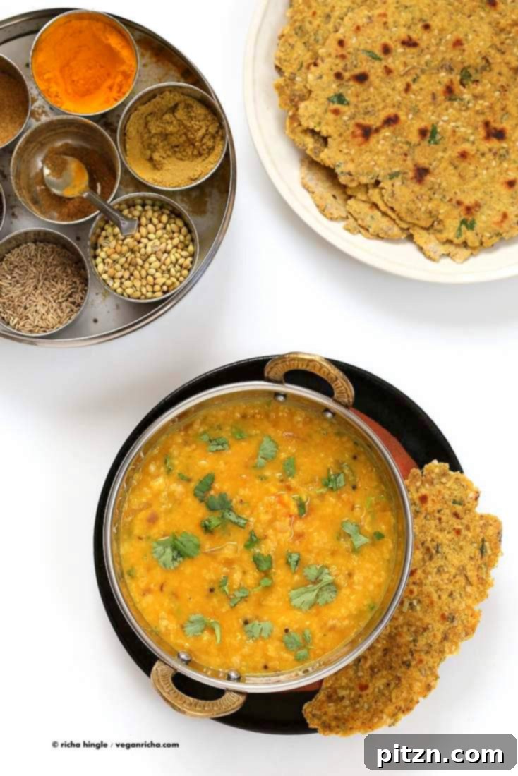 Dal Fry - Spiced Indian Lentil Soup with Multigrain Herb Flatbread | Vegan & Gluten-Free