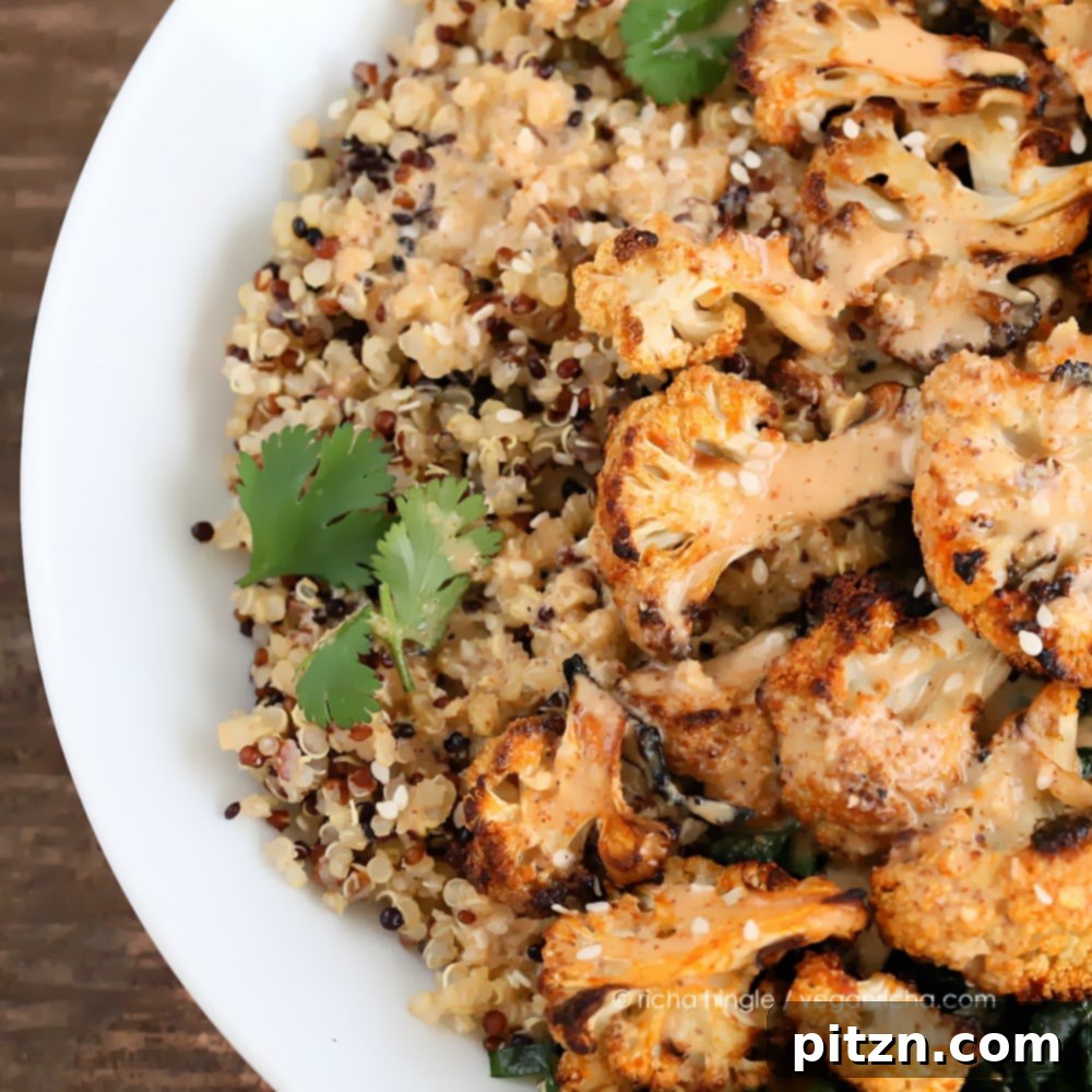 Almond Sriracha Quinoa Cauliflower Bowl: Vegan & Gluten-Free Goodness 3 Quinoa Cauliflower Bowl, a perfect vegan meal