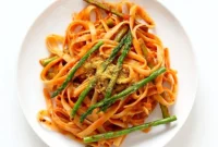 Velvety Tomato Cream Fettuccine with Asparagus