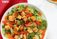 Crispy Vegan Asian Tofu Bowl with Garlic-Soy Dressing