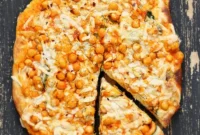 Spicy Vegan Buffalo Chickpea Pizza with Creamy Garlic Celery Ranch