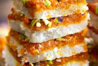 Layered Vegan Carrot Halwa Coconut Burfi