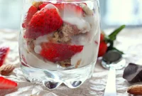 Vegan Gluten-Free Gum-Free Spiced Oat Almond Cake Parfait with Strawberry, Nuts & Goji Berries