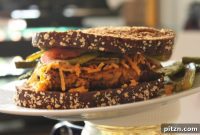 Cajun Spiced Tempeh Burger Sandwich with Asparagus Onion and Tomato