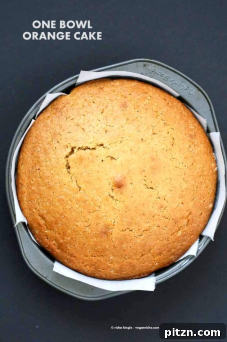 Effortless Zesty Vegan Orange Cake 3 Vegan Orange Cake made in 1 Bowl and just 8 ingredients! Easy Moist Citrusy Vegan Cake. Soyfree Palm-Oil-free Recipe| VeganRicha.com