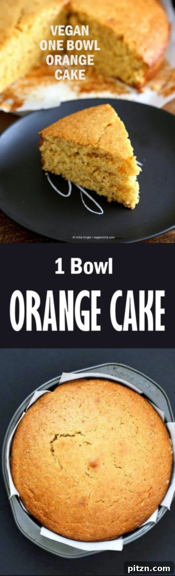 Effortless Zesty Vegan Orange Cake 4 Vegan Orange Cake made in 1 Bowl and just 8 ingredients! Easy Moist Citrusy Vegan Cake. Soyfree Palm-Oil-free Recipe | VeganRicha.com