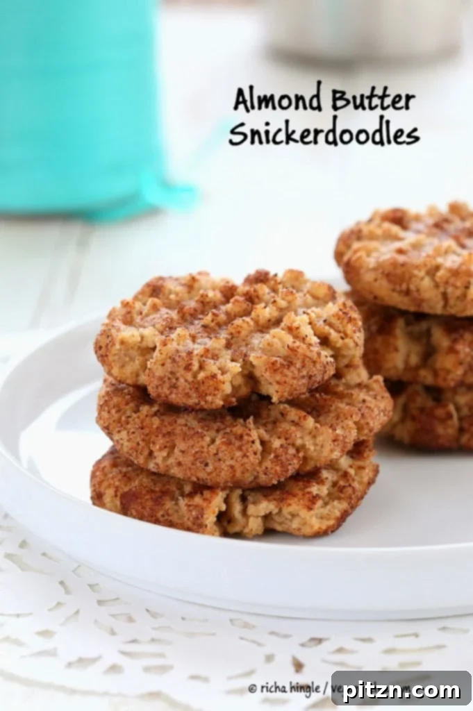 A final shot of perfectly baked vegan almond butter snickerdoodles