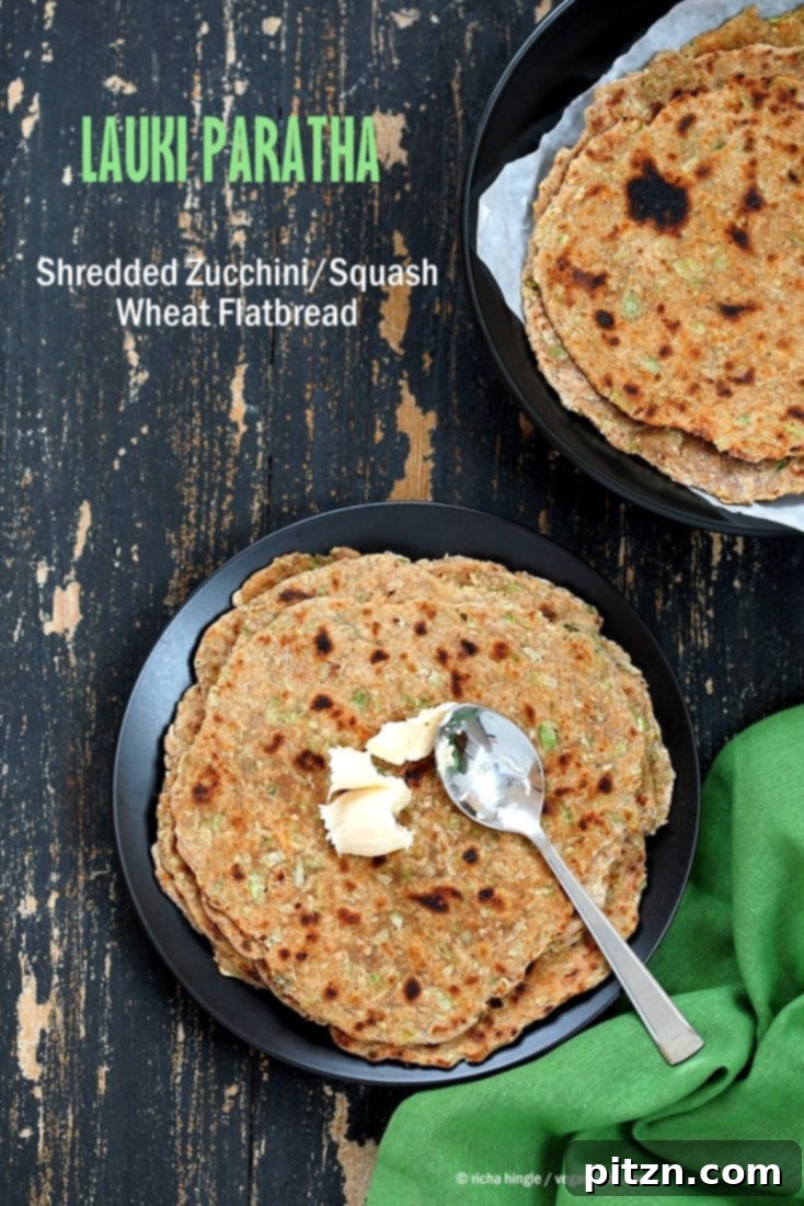 Lauki Paratha - Spiced Opo Squash / Zucchini Wheat Flatbread. Easy Indian flatbread. Yeast-free, Whole grain | VeganRicha.com #vegan #Indian #recipe