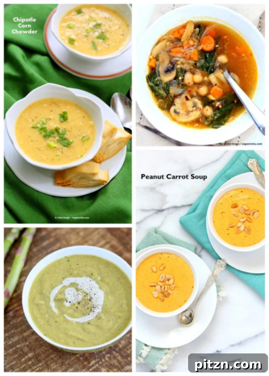 70 Plant-Based Holiday Delights 5 Warming Vegan Holiday Soups: Carrot Peanut Soup, Corn Chowder, Creamy Spinach Soup - Warm & Cozy Plant-Based Soups