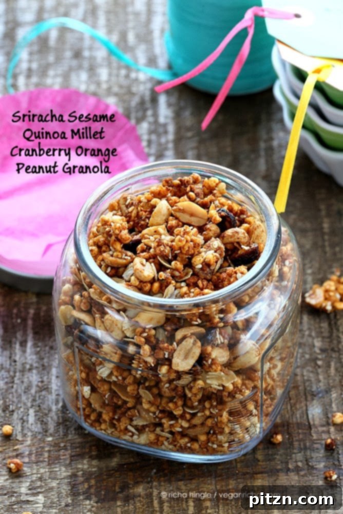 Sriracha Spiced Quinoa Granola: Cranberry Orange Peanut Gluten-Free 3 Delicious Sriracha Granola Closeup