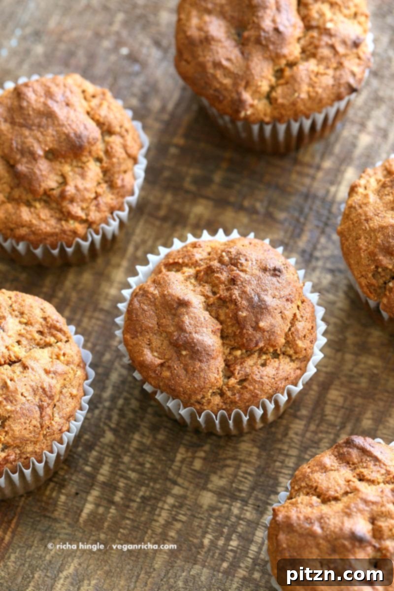 Delicious Vegan Gluten-Free Banana Muffins 3 Vegan Gluten free Banana Muffins . Easy Breakfast Muffins. Almond flour, Oat flour, 2 bananas and large Chocolate chunks. Glutenfree Breakfast Muffin Recipe | VeganRicha.com