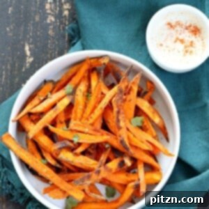 Baked Sweet Potato Fries with Vegan Chipotle Ranch. Easy Crisp Sweet Potato Fries served with dairy free ranch. VeganRicha.com #Vegan #Appetizer #Recipe #Glutenfree #Soyfree #veganricha