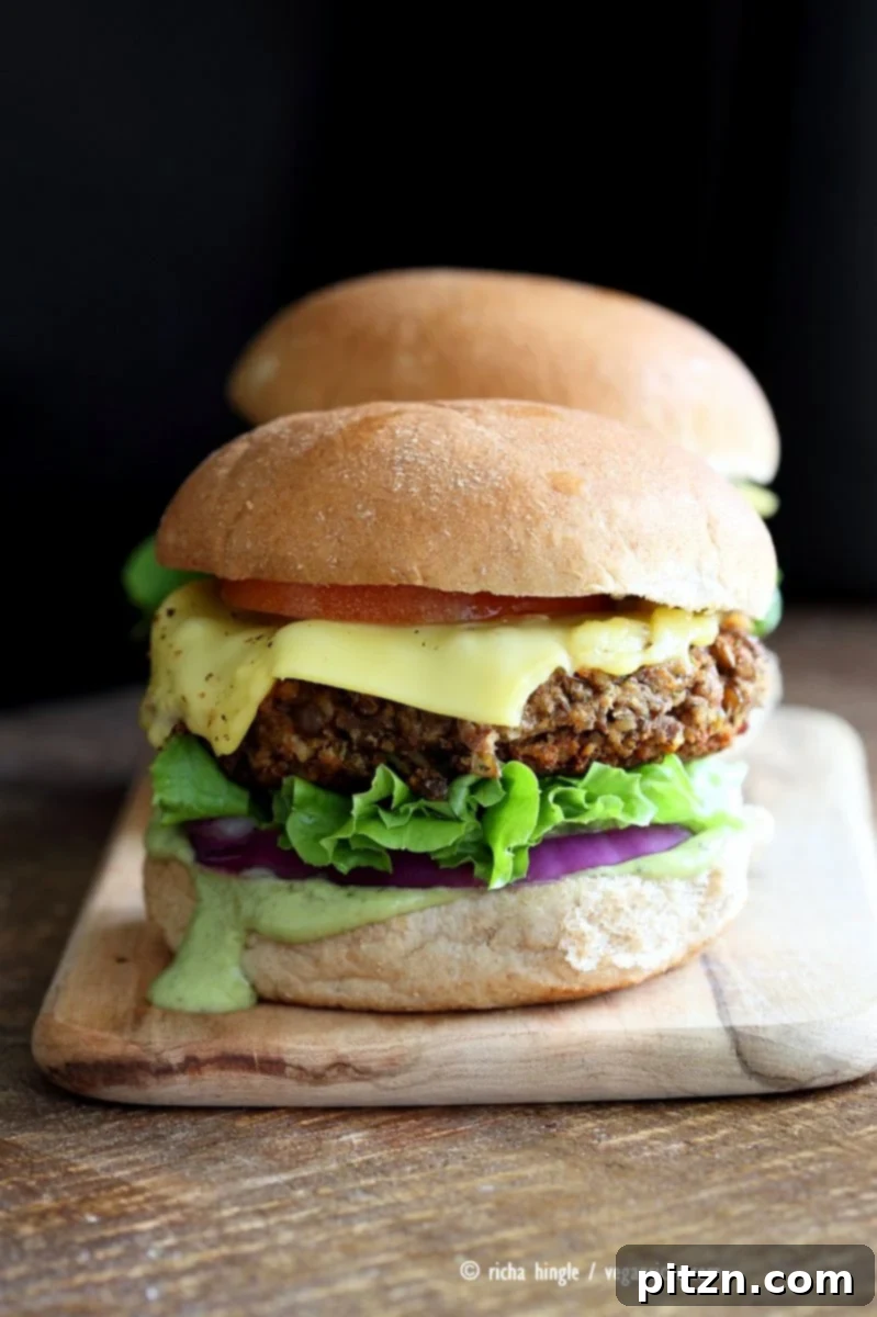 Beautifully Plated Spiced Lentil Walnut Burgers with Fresh Salad