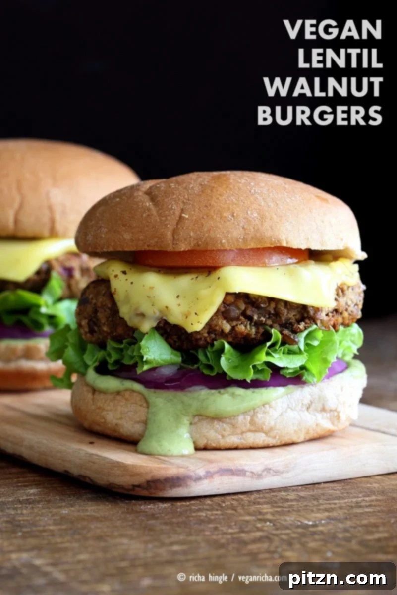 vegan lentil walnut burgers #vegan #burger #veganricha | VeganRicha.com