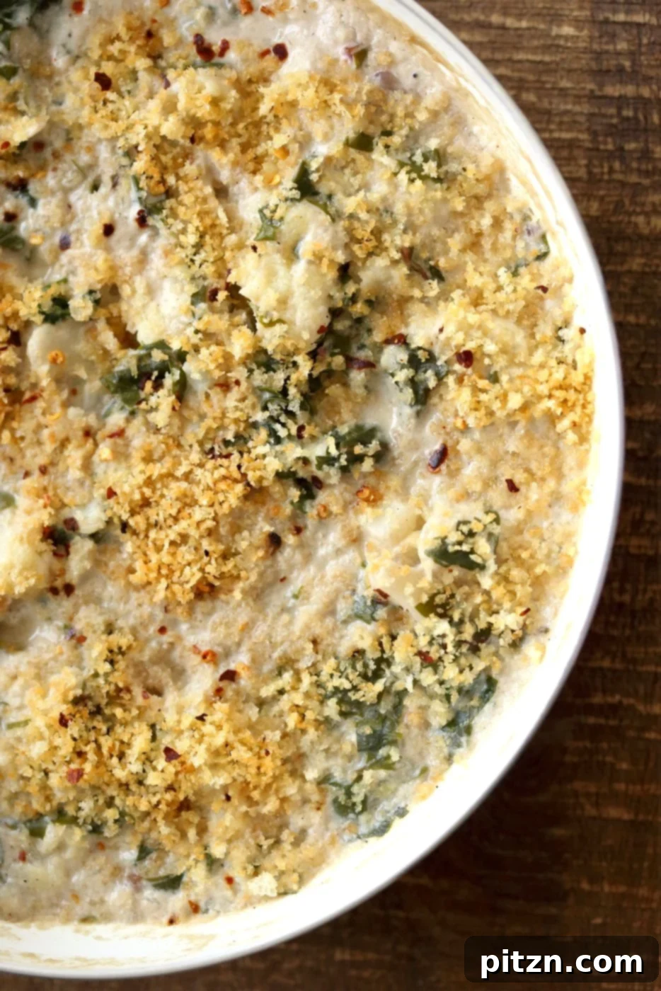 Creamy Spiced No Bake Vegan Cauliflower Gratin 7 Vegan Cauliflower Gratin - Creamy, Spiced Cauliflower Casserole. No Bake Skillet Gratin or Bake with a garlic breadcrumb topping. Vegan Soy-free Recipe, Can be gluten-free and nut-free. | VeganRicha.com