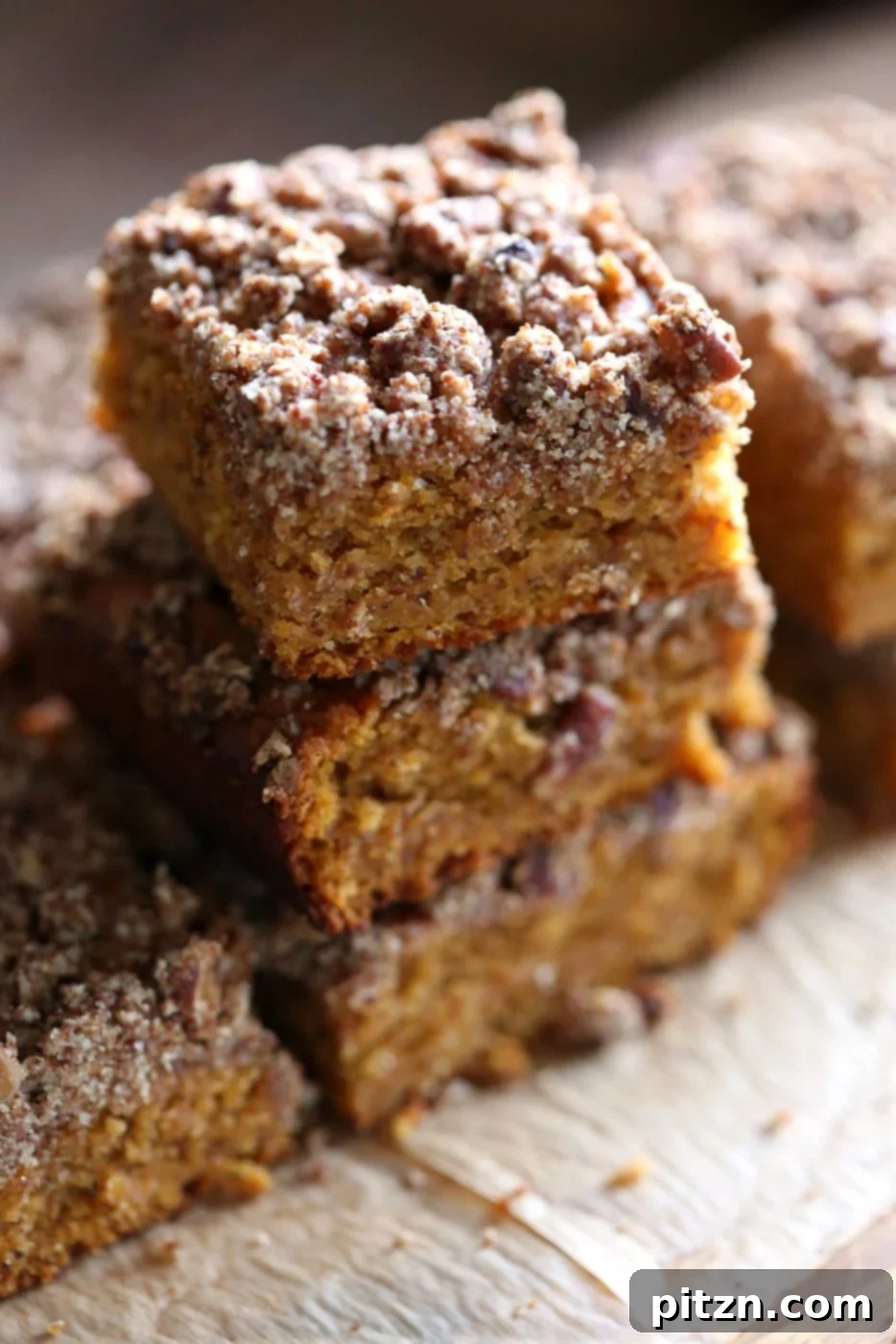 Vegan Gluten-Free Sweet Potato Pecan Crumb Cake 8 Sliced vegan gluten-free sweet potato crumb cake ready to be served