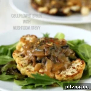Delicious Cauliflower Steaks with Mushroom Gravy, a perfect vegan and gluten-free festive main.