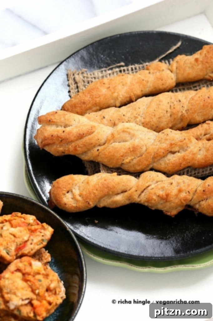 Freshly baked vegan breadsticks