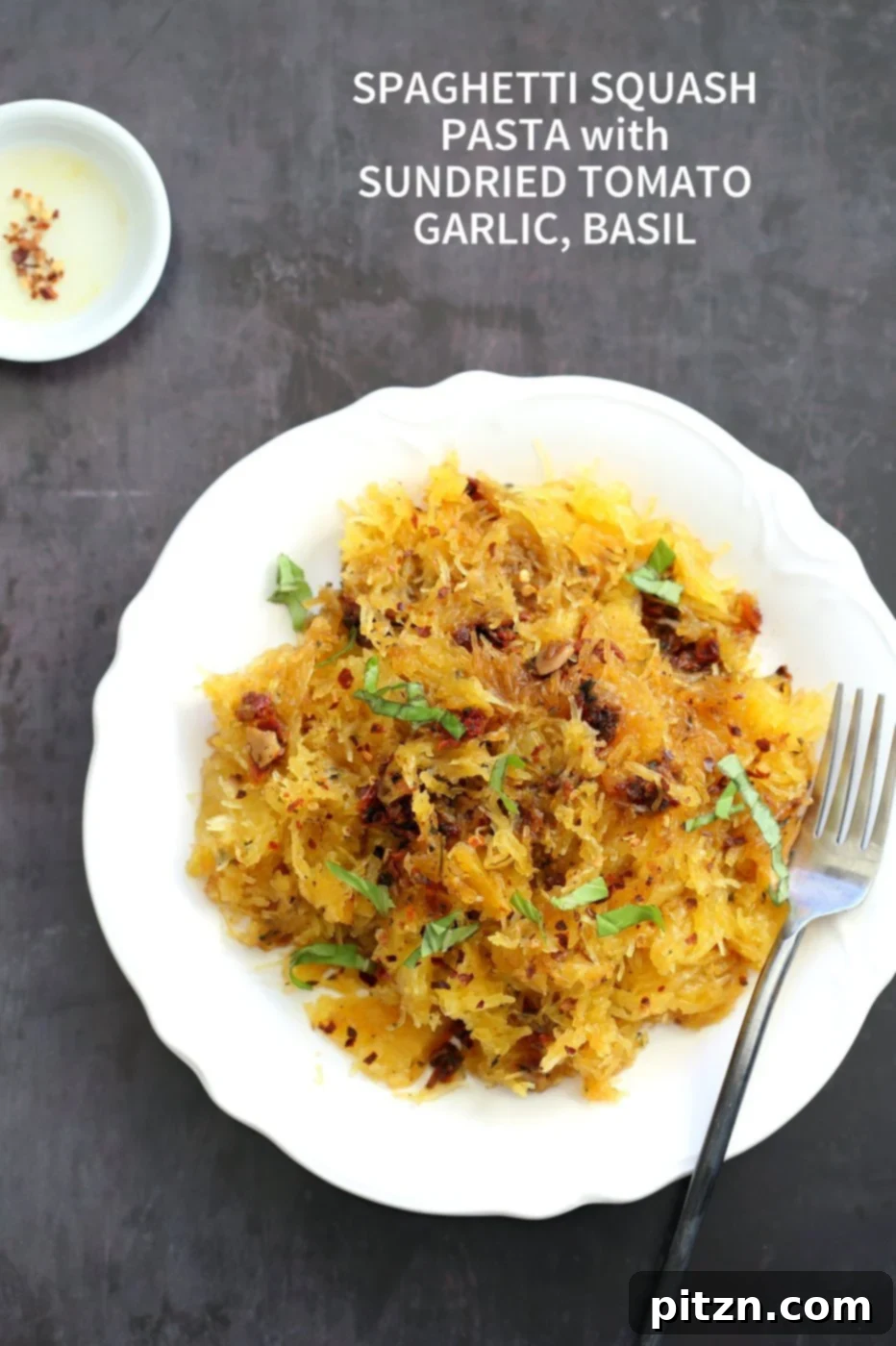 Spaghetti Squash Pasta with Sun-dried Tomato, Garlic & Basil - A Healthy, Grain-Free, Vegan, Gluten-Free, Soy-Free Recipe for Light Dinner
