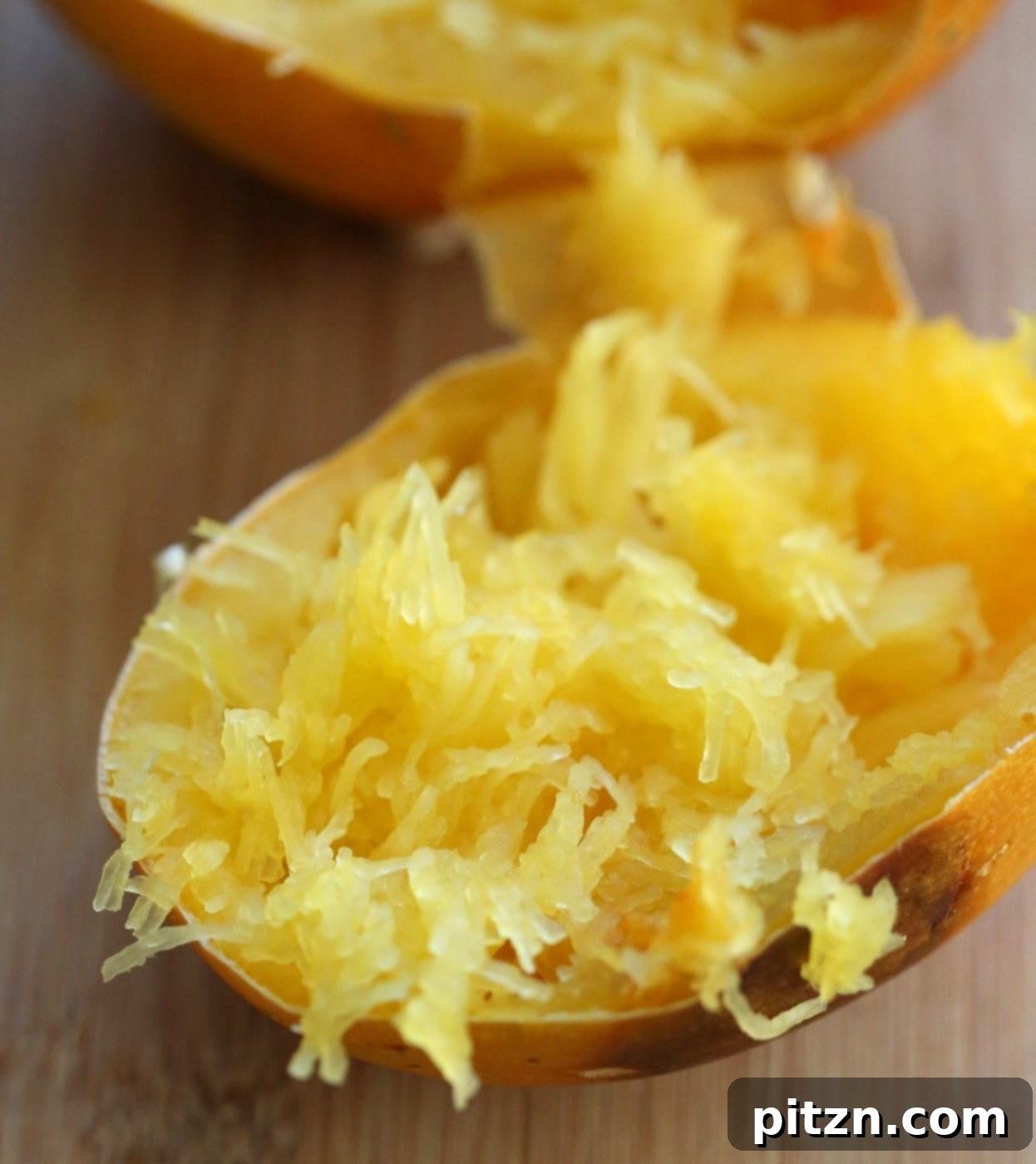 Plated Spaghetti Squash Pasta with Sun-dried Tomato, Garlic & Basil, ready to be enjoyed