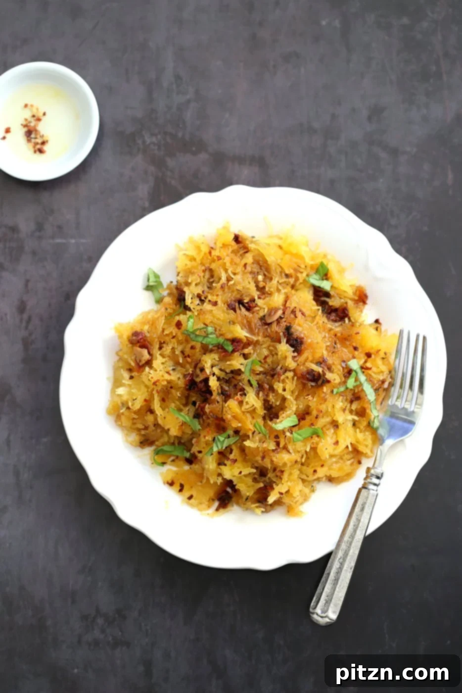 Another view of the Spaghetti Squash Pasta dish, highlighting its fresh ingredients and inviting texture