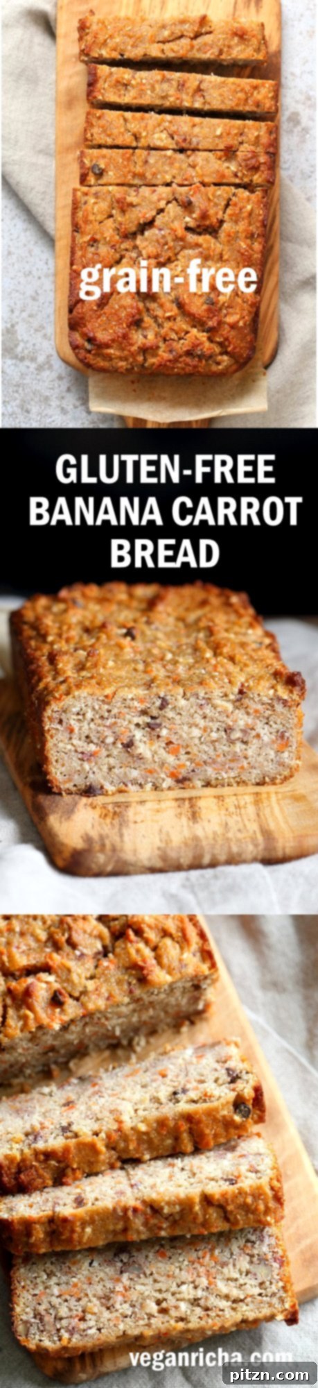 Flourless Vegan Gluten-Free Banana Carrot Bread. Grain-free, no gum, no aquafaba, soy-free recipe. | VeganRicha.com