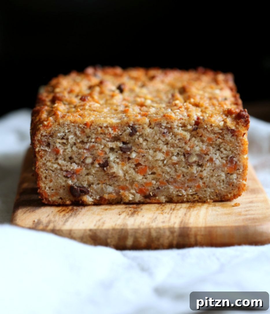 Sliced Vegan Gluten-Free Banana Carrot Bread. Grain-free, flourless, no gum, no aquafaba, soy-free recipe. | VeganRicha.com