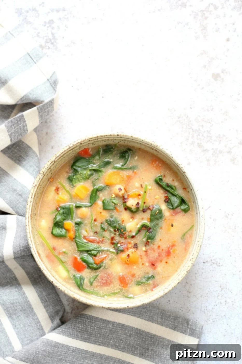 Hearty Instant Pot Chickpea Potato Vegetable Soup 4 Veggie Chickpea Potato Soup in Instant Pot. Creamy Potato Chickpea Spinach soup. Saucepan option. Vegan Gluten-free Soy-free Nut-free Recipe | VeganRicha.com