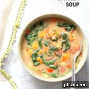 Hearty Instant Pot Chickpea Potato Vegetable Soup 5 Veggie Chickpea Potato Soup in Instant Pot. Creamy Potato Chickpea Spinach soup. Saucepan option. Vegan Gluten-free Soy-free Nut-free Recipe | VeganRicha.com