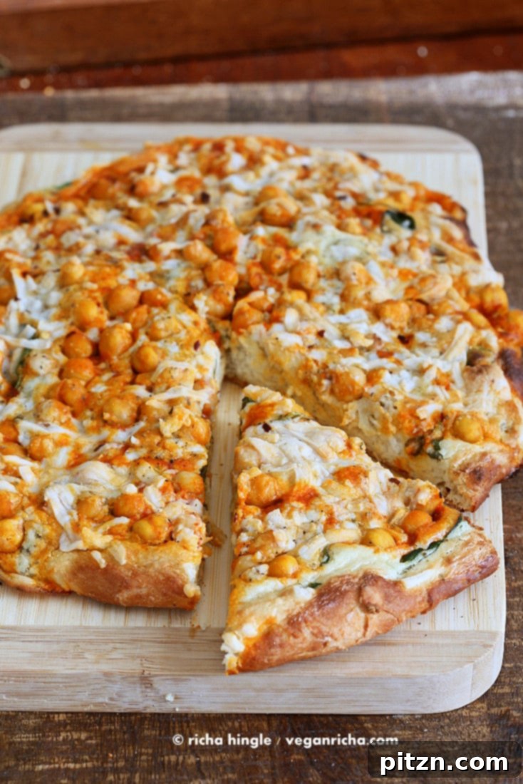 Spicy Vegan Buffalo Chickpea Pizza with Creamy Garlic Celery Ranch 3 Vegan Buffalo Chickpea Pizza with White Garlic Sauce | Vegan Richa