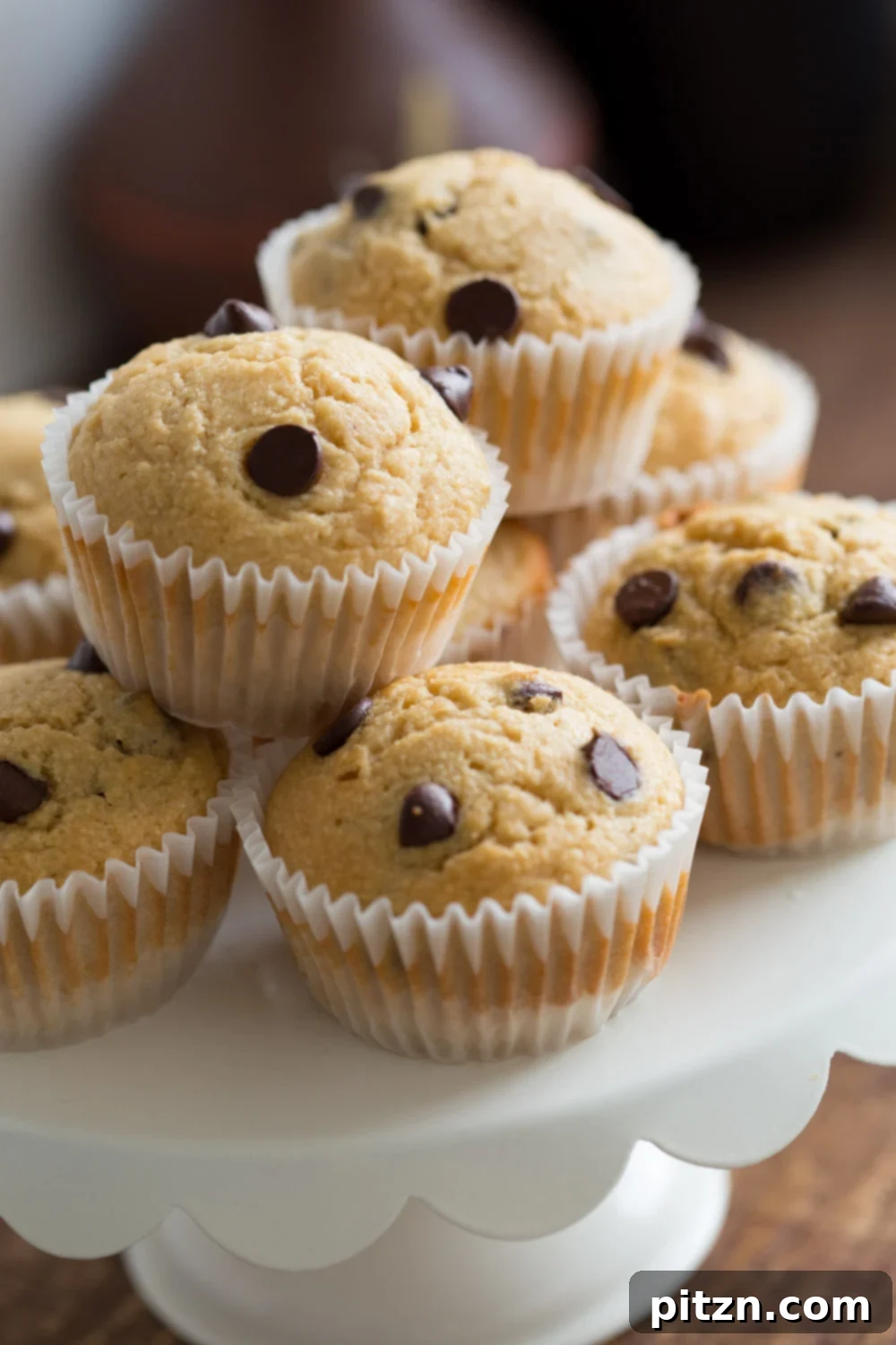 Another perspective of soft, vegan chocolate chip coconut muffins, inviting you to bake a batch and enjoy.