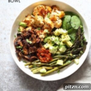 Bulgogi Roasted Spring Veggie Bowl. Spicy, sweet Korean Gochugaru blend roasted Cauliflower Mushroom Asparagus Bowl. #Vegan #Glutenfree #Nutfree #Recipe #VeganRicha | VeganRicha.com