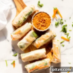 Final dish of vegan fresh spring rolls with peanut sauce.