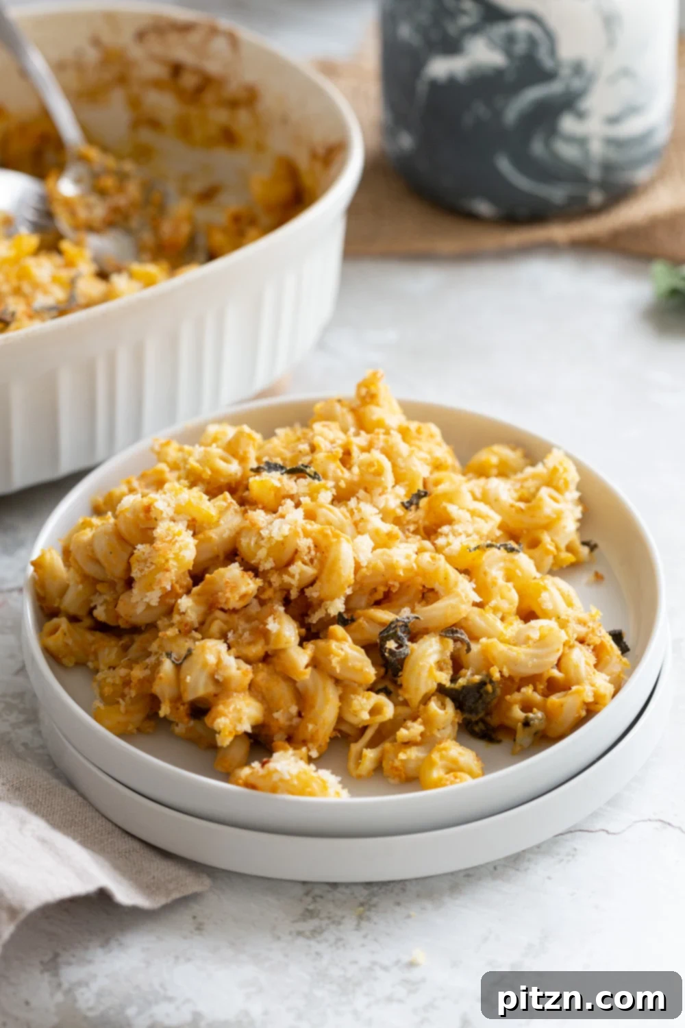 Golden Harvest Vegan Mac and Cheese Bake 9 Ingredient shot: fresh pumpkin, sage, and pasta, ready to be transformed into a vegan mac and cheese bake.