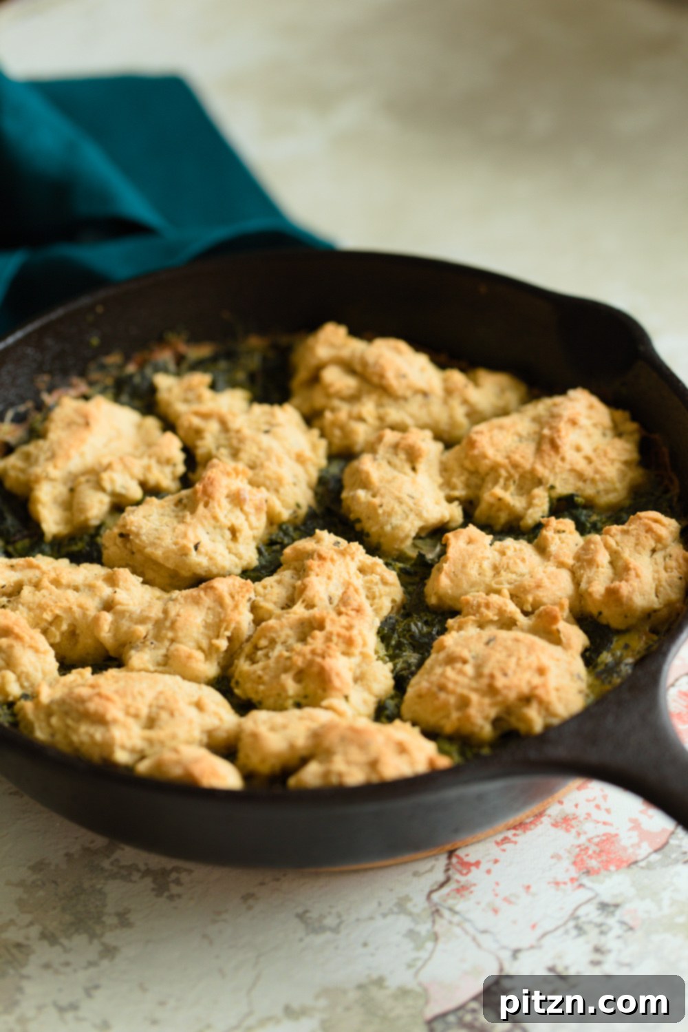 Vegan Creamed spinach in cast iron skillet 