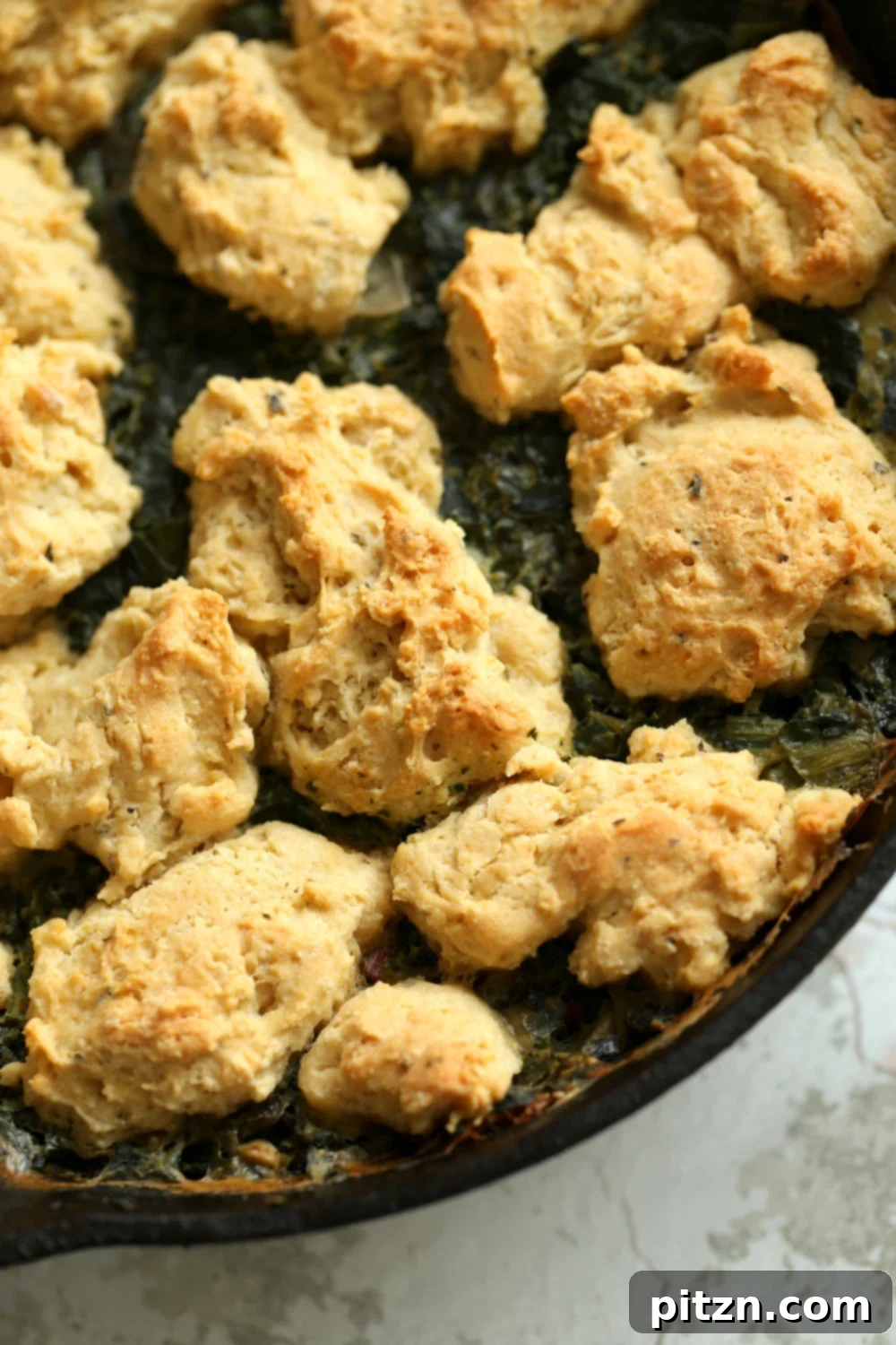 Vegan Creamed spinach in cast iron skillet 