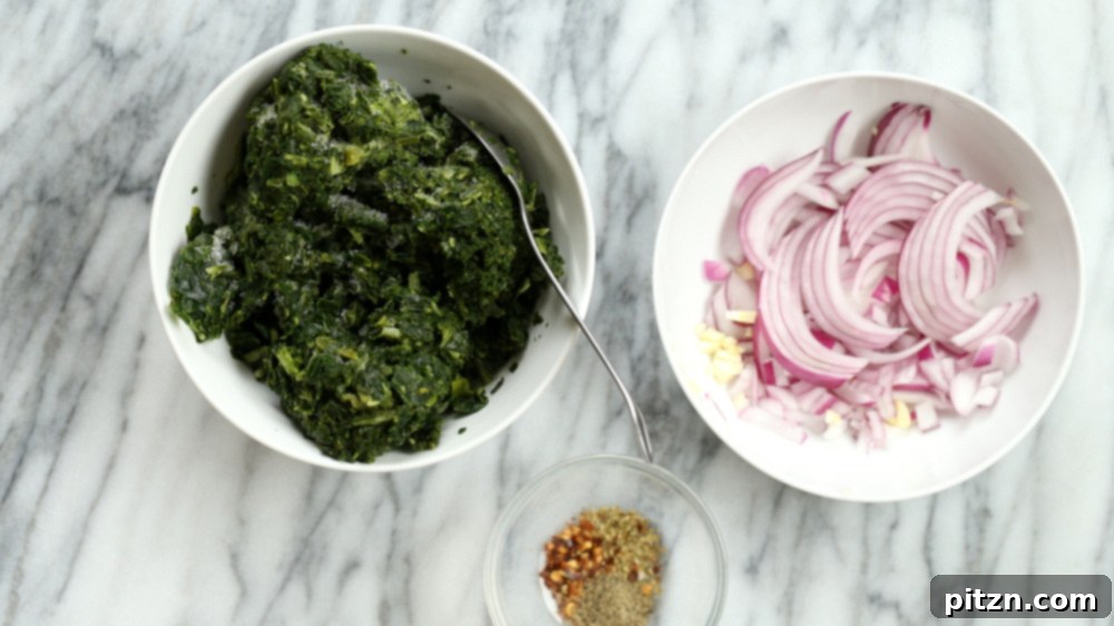 Ingredients for Creamed Spinach in Bowls
