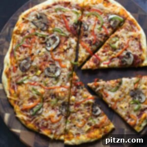 Easy Vegan Pizza Dough 4 overhead shot of vegan pizza made with no yeast pizza dough